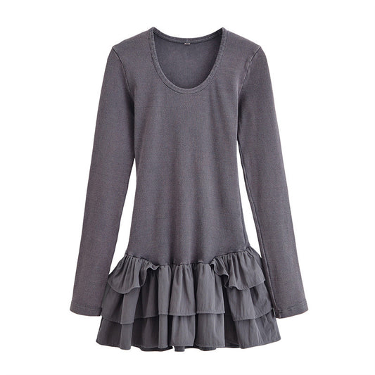 European And American Style Fashion Wash Effect Laminated Decoration Dress