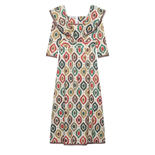Ethnic Style Elegance Retro Flying Sleeves Printed Dress