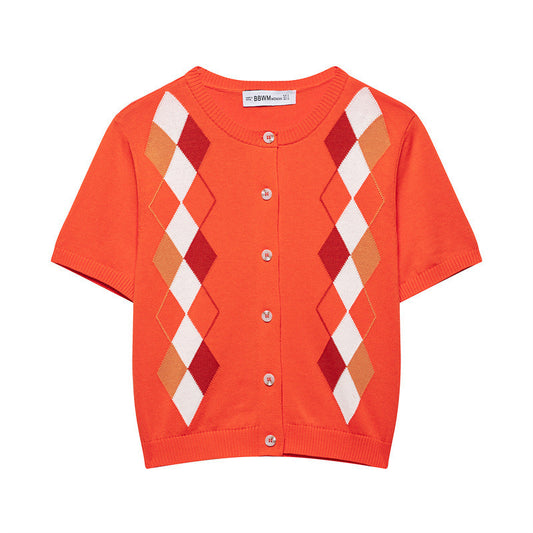 European And American Style Diamond Pattern Knitted Coat