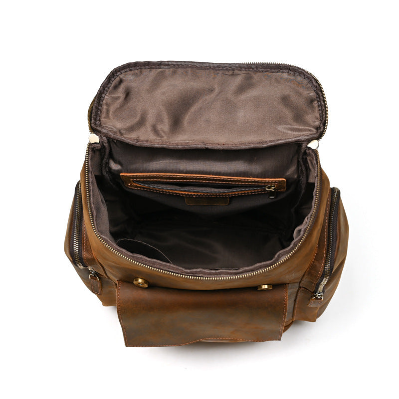 Crazy Horse Leather Men's Leather Backpack First Layer Cowhide