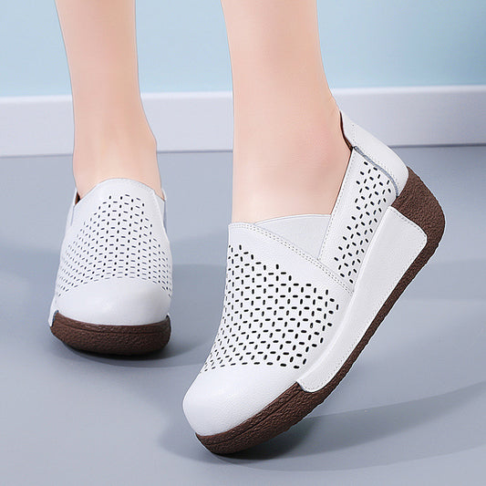 Outdoors Women's Thick Bottom Toe Cap Mother Breathable Hollow Soft Bottom Wedge Hole Shoes