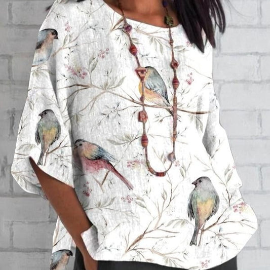 Women's Round-neck Three-quarter-length-sleeved T-shirt Top Printed