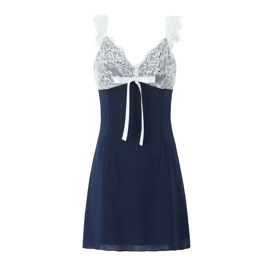 Summer Girl Lace Stitching High Waist Slim Strap Dress Skirt