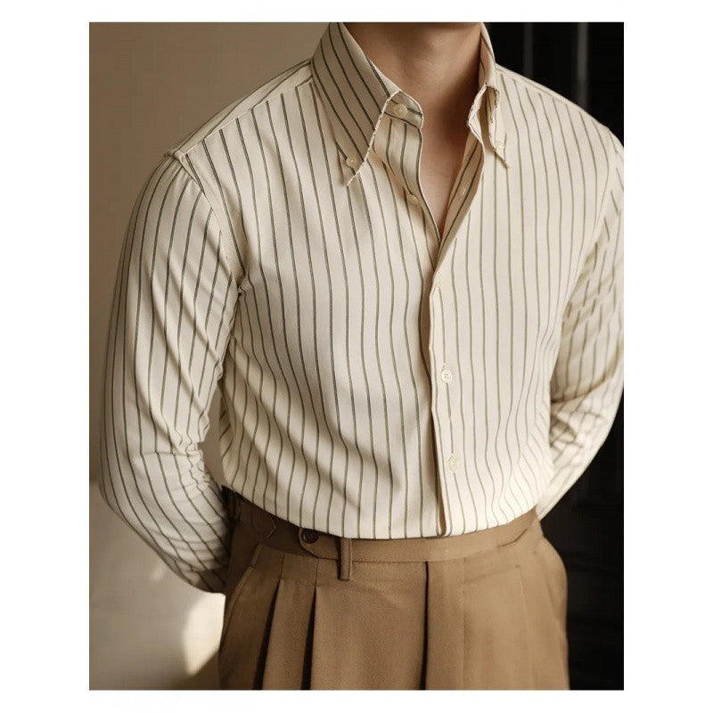 Men's Business Non-ironing Slim-fit Gentleman Versatile Fashion Pointed Buckle Collar Shirt