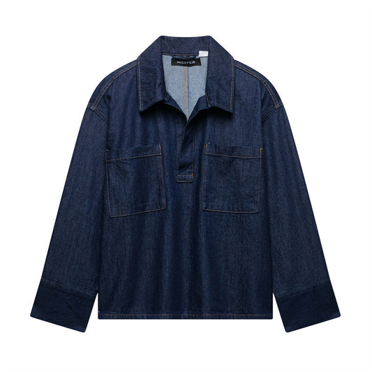 Autumn Leisure Loose Pullover Retro Denim Shirt