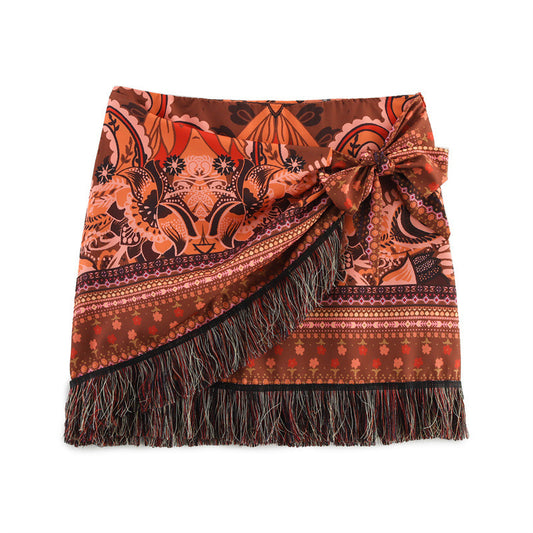 Tassel Decorative Printing Package Hip Skirt