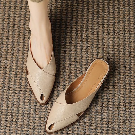Chunky Heel Mid Heel Hollow-out High-grade Sense Closed-toe Slippers