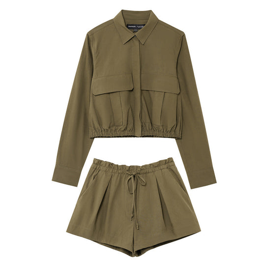 European And American Tuyere Pocket Decoration Short Shirt Leisure Skirt
