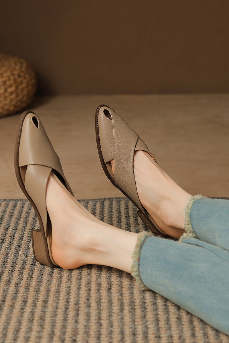 Chunky Heel Mid Heel Hollow-out High-grade Sense Closed-toe Slippers
