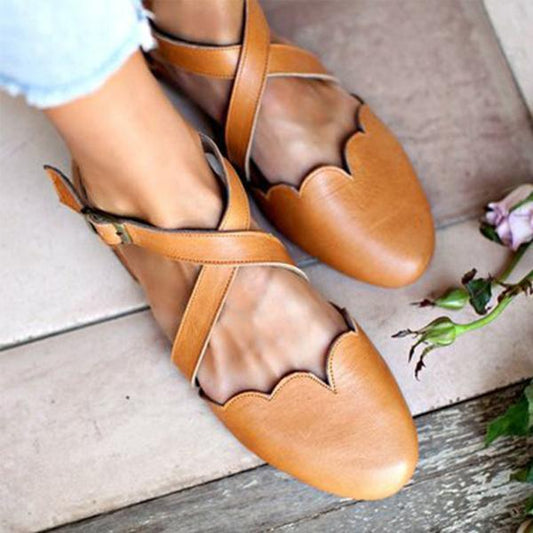 Low Heel Buckle Hollowed Sandals Plus Size